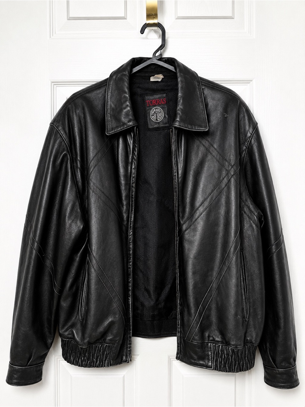 Vintage Rare TORRAS Genuine Leather 90s Jacket Black Oversized Size L